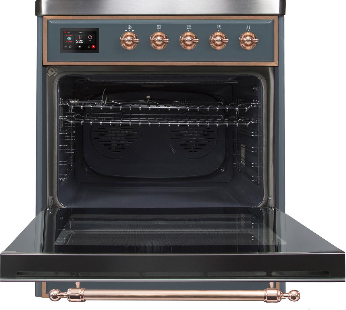 Ilve UMI30NE3BGP Majestic Ii 30 Inch Electric Freestanding Range In Blue Grey With Copper Trim