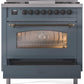 Ilve UP36FNMPBGB Nostalgie Ii 36 Inch Dual Fuel Natural Gas Freestanding Range In Blue Grey With Bronze Trim