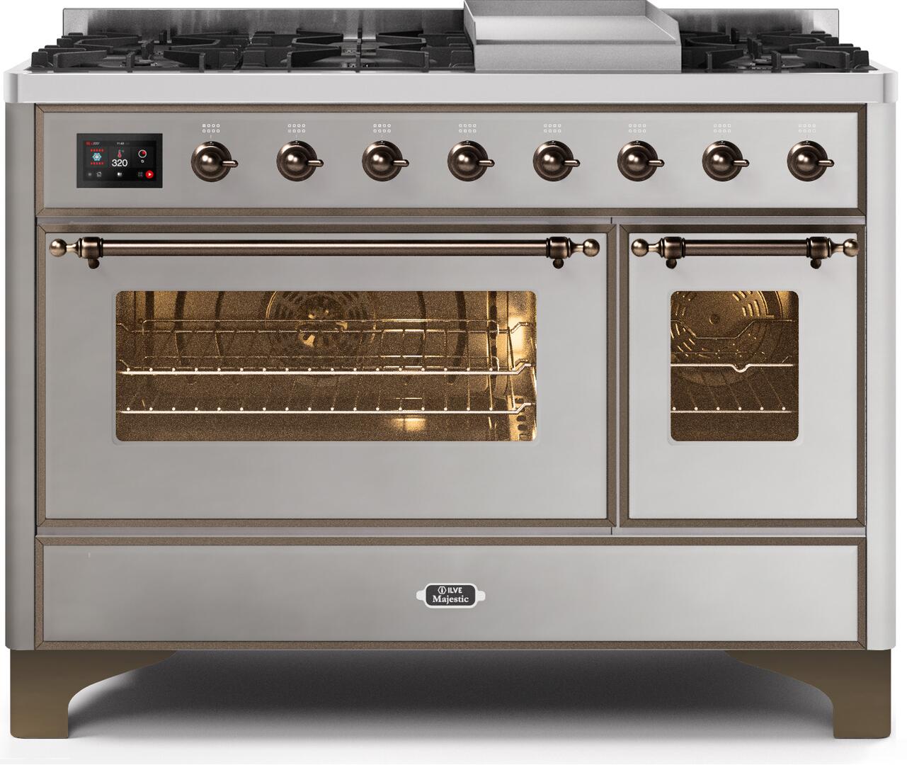 Ilve UM12FDNS3SSBLP Majestic Ii 48 Inch Dual Fuel Liquid Propane Freestanding Range In Stainless Steel With Bronze Trim