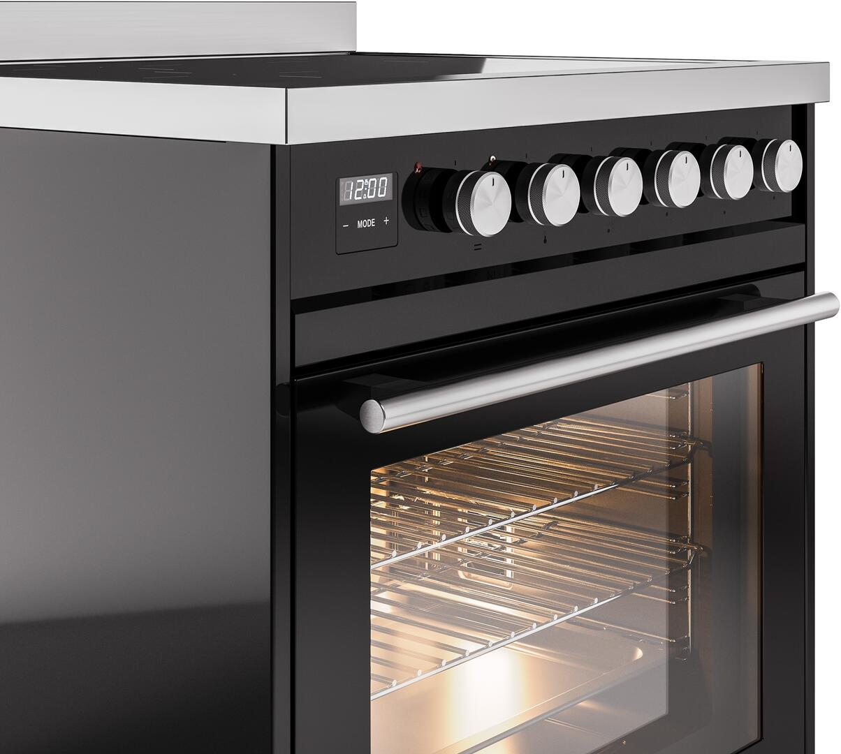 Ilve UPI304WMPBK Professional Plus Ii 30 Inch Electric Freestanding Range In Glossy Black With Trim