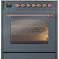 Ilve UP30NMPBGPLP Nostalgie Ii 30 Inch Dual Fuel Liquid Propane Freestanding Range In Blue Grey With Copper Trim