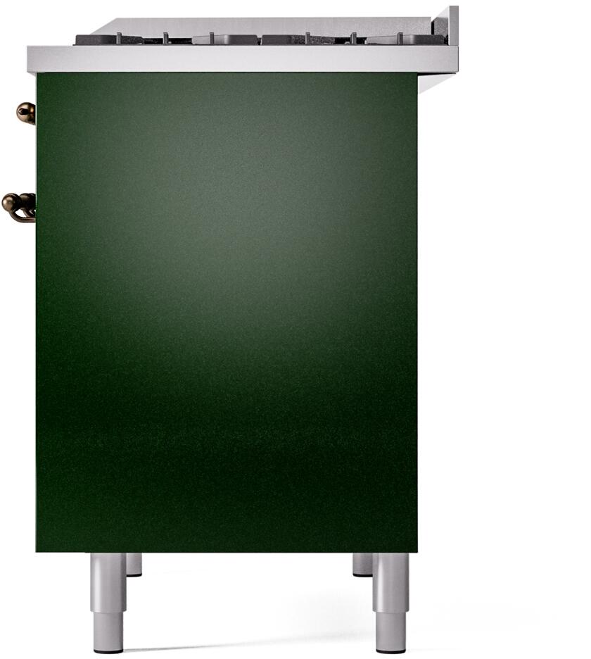 Ilve UPD40FNMPEGB Nostalgie Ii 40 Inch Dual Fuel Natural Gas Freestanding Range In Emerald Green With Bronze Trim