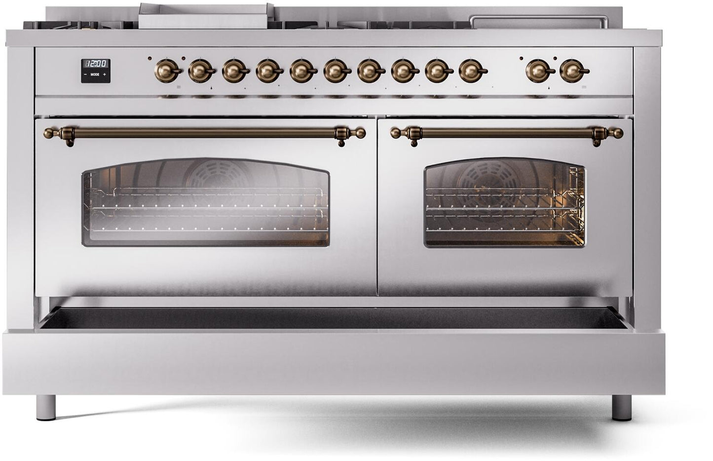 Ilve UP60FSNMPSSBLP Nostalgie Ii 60 Inch Dual Fuel Liquid Propane Freestanding Range In Stainless Steel With Bronze Trim