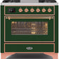 Ilve UM09FDNS3EGP Majestic Ii 36 Inch Dual Fuel Natural Gas Freestanding Range In Emerald Green With Copper Trim