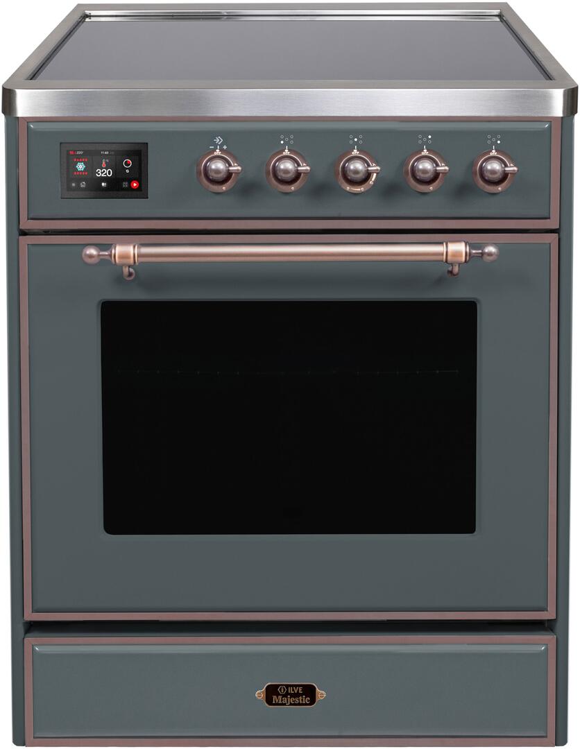 Ilve UMI30NE3BGB Majestic Ii 30 Inch Electric Freestanding Range In Blue Grey With Bronze Trim