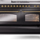 Ilve UP60FSNMPBKGLP Nostalgie Ii 60 Inch Dual Fuel Liquid Propane Freestanding Range In Glossy Black With Brass Trim