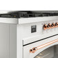 Ilve UP60FNMPWHP Nostalgie Ii 60 Inch Dual Fuel Natural Gas Freestanding Range In White With Copper Trim