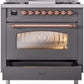 Ilve UP36FNMPMGP Nostalgie Ii 36 Inch Dual Fuel Natural Gas Freestanding Range In Matte Graphite With Copper Trim