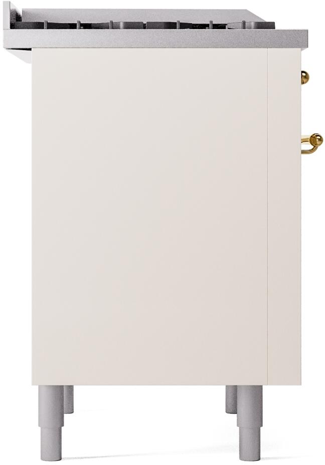 Ilve UP36FNMPAWG Nostalgie Ii 36 Inch Dual Fuel Natural Gas Freestanding Range In Antique White With Brass Trim