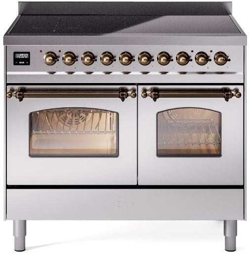 Ilve UPDI406NMPSSB Nostalgie Ii 40 Inch Electric Freestanding Range In Stainless Steel With Bronze Trim