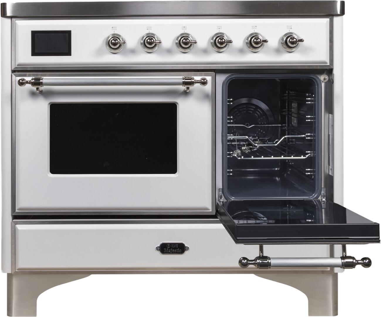 Ilve UMDI10NS3WHC Majestic Ii 40 Inch Electric Freestanding Range In White With Chrome Trim