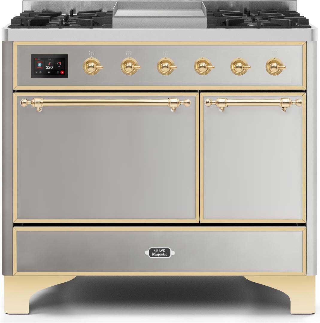 Ilve UMD10FDQNS3SSGLP Majestic Ii 40 Inch Dual Fuel Liquid Propane Freestanding Range In Stainless Steel With Brass Trim