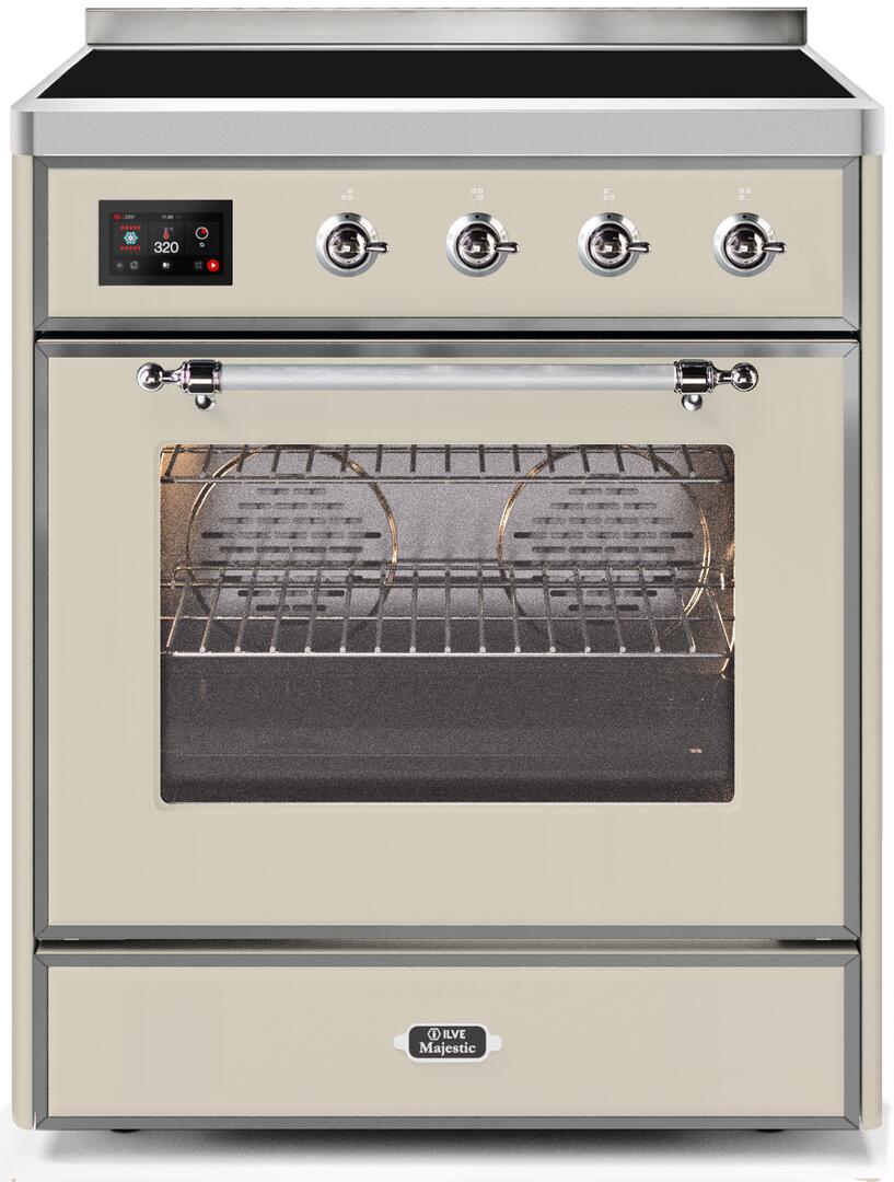 Ilve UMI30NE3AWC Majestic Ii 30 Inch Electric Freestanding Range In Antique White With Chrome Trim