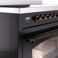 Ilve UPI486NMPBKB Nostalgie Ii 48 Inch Electric Freestanding Range In Glossy Black With Bronze Trim