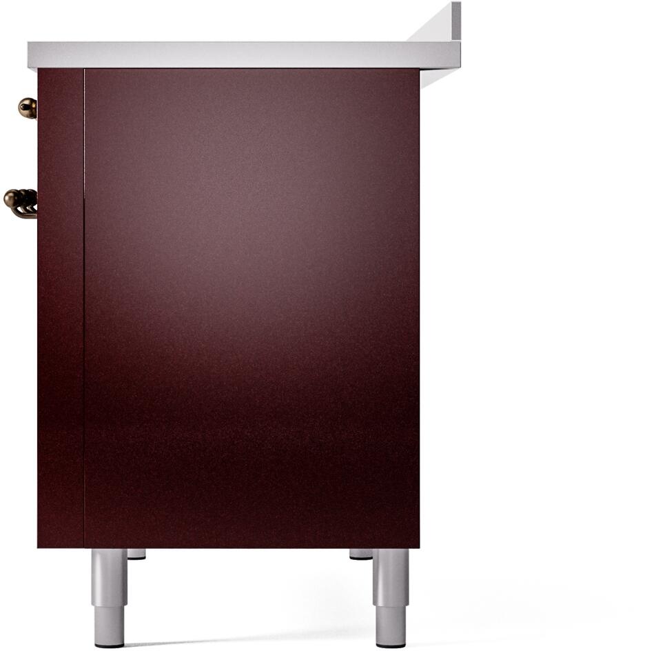 Ilve UPI486NMPBUB Nostalgie Ii 48 Inch Electric Freestanding Range In Burgundy With Bronze Trim