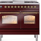 Ilve UPD40FNMPBUG Nostalgie Ii 40 Inch Dual Fuel Natural Gas Freestanding Range In Burgundy With Brass Trim