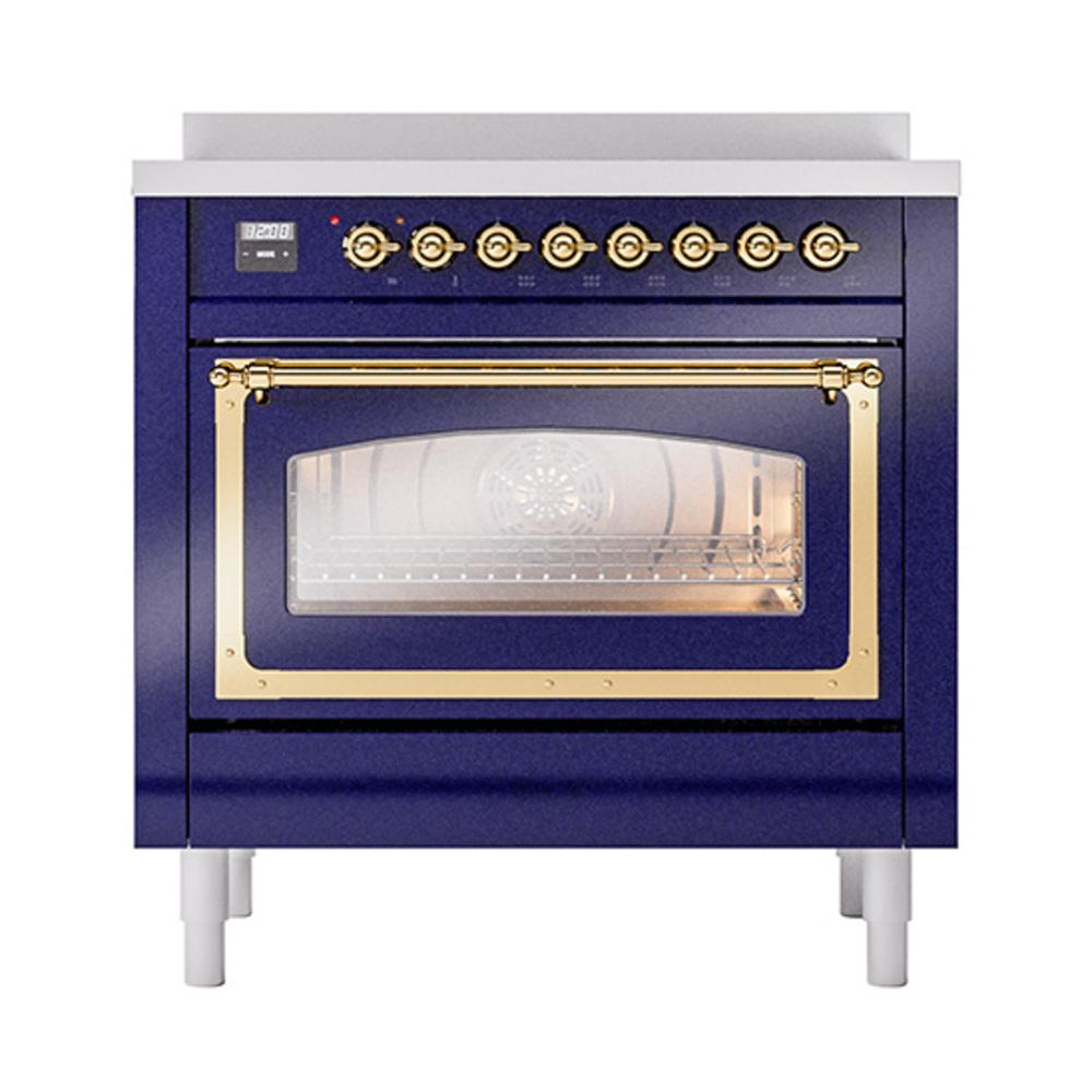 Ilve UNI366NMPMBG Ilve Uni366Nmpmbg Nostalgie Ii Noblesse 36" Induction Range (Triple Glass Door, Midnight Blue, Brass)