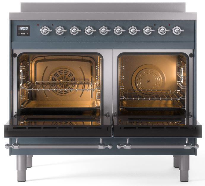 Ilve UPDI406NMPBGC Nostalgie Ii 40 Inch Electric Freestanding Range In Blue Grey With Chrome Trim