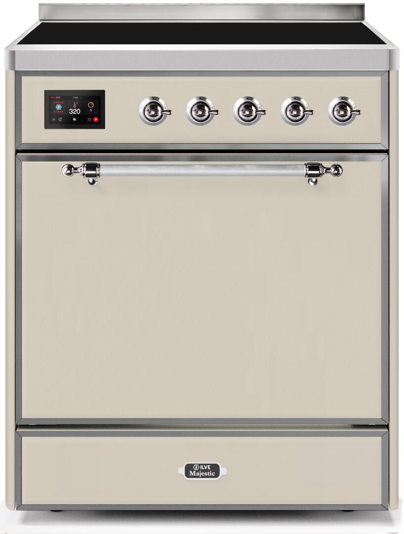 Ilve UMI30QNE3AWC Majestic Ii 30 Inch Electric Freestanding Range In Antique White With Chrome Trim