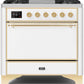 Ilve UM09FDQNS3WHGLP Majestic Ii 36 Inch Dual Fuel Liquid Propane Freestanding Range In White With Brass Trim