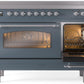 Ilve UPI486NMPBGC Nostalgie Ii 48 Inch Electric Freestanding Range In Blue Grey With Chrome Trim