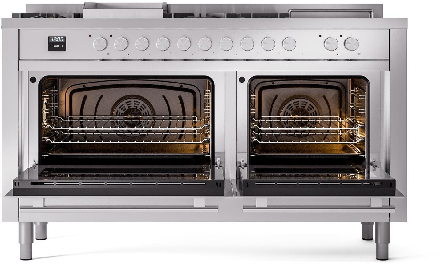 Ilve UP60FSWMPSS Professional Plus Ii 60 Inch Dual Fuel Natural Gas Freestanding Range In Stainless Steel With Trim