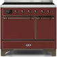 Ilve UMDI10QNS3BUB Majestic Ii 40 Inch Electric Freestanding Range In Burgundy With Bronze Trim