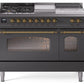 Ilve UP48FSNMPMGGLP Nostalgie Ii 48 Inch Dual Fuel Liquid Propane Freestanding Range In Matte Graphite With Brass Trim