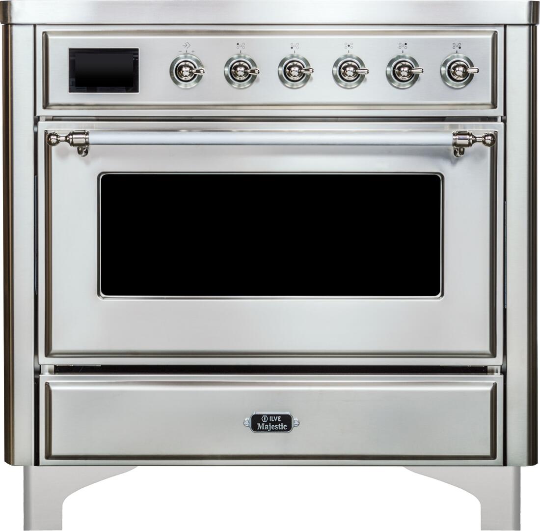 Ilve UMI09NS3SSC Majestic Ii 36 Inch Electric Freestanding Range In Stainless Steel With Chrome Trim