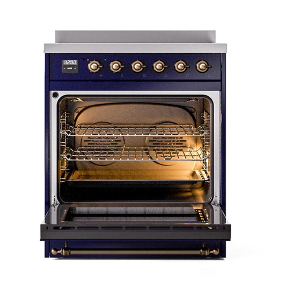 Ilve UNI304NMPMBB Ilve Uni304Nmpmbb Nostalgie Ii Noblesse 30" Induction Range (Triple Glass Door, Midnight Blue, Burnished)