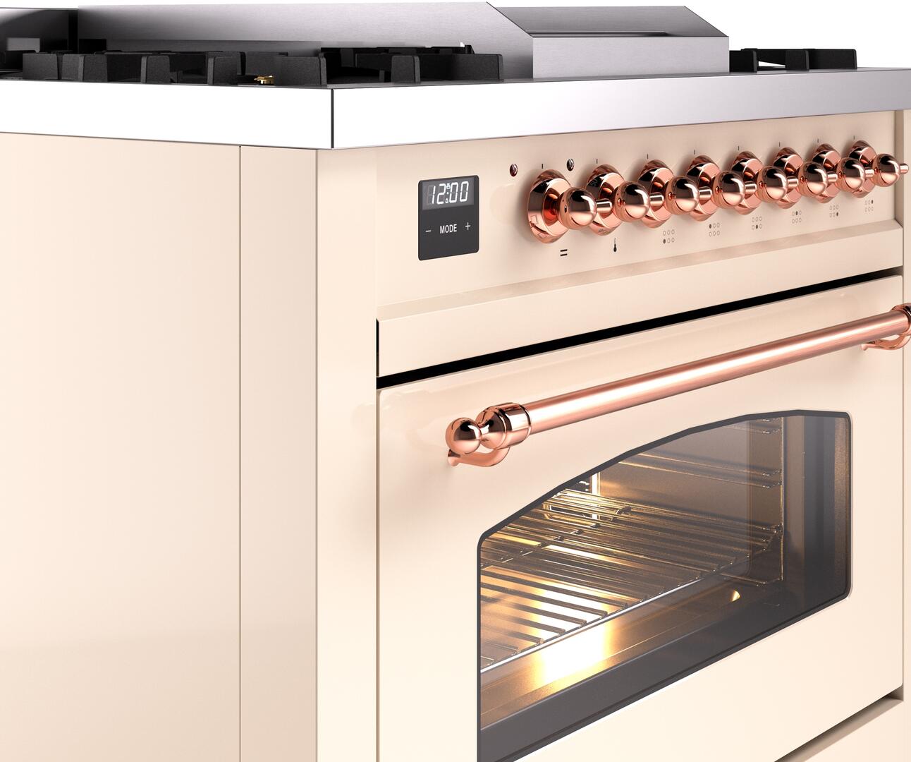 Ilve UP36FNMPAWPLP Nostalgie Ii 36 Inch Dual Fuel Liquid Propane Freestanding Range In Antique White With Copper Trim