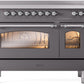 Ilve UPI486NMPMGC Nostalgie Ii 48 Inch Electric Freestanding Range In Matte Graphite With Chrome Trim