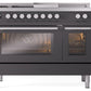 Ilve UP48FSWMPMG Professional Plus Ii 48 Inch Dual Fuel Natural Gas Freestanding Range In Matte Graphite With Trim