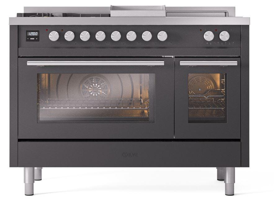 Ilve UP48FSWMPMG Professional Plus Ii 48 Inch Dual Fuel Natural Gas Freestanding Range In Matte Graphite With Trim