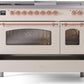 Ilve UP48FSNMPAWPLP Nostalgie Ii 48 Inch Dual Fuel Liquid Propane Freestanding Range In Antique White With Copper Trim