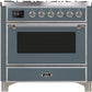 Ilve UM09FDNS3BGC Majestic Ii 36 Inch Dual Fuel Natural Gas Freestanding Range In Blue Grey With Chrome Trim