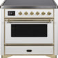 Ilve UMI09NS3WHG Majestic Ii 36 Inch Electric Freestanding Range In White With Brass Trim