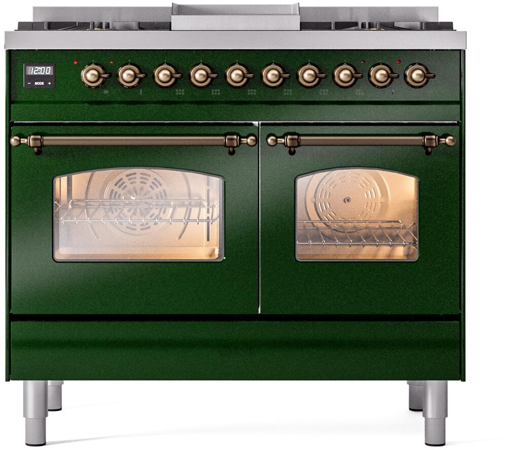 Ilve UPD40FNMPEGBLP Nostalgie Ii 40 Inch Dual Fuel Liquid Propane Freestanding Range In Emerald Green With Bronze Trim