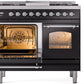 Ilve UPD40FNMPBKC Nostalgie Ii 40 Inch Dual Fuel Natural Gas Freestanding Range In Glossy Black With Chrome Trim