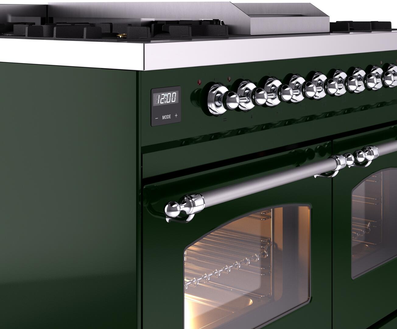 Ilve UPD40FNMPEGCLP Nostalgie Ii 40 Inch Dual Fuel Liquid Propane Freestanding Range In Emerald Green With Chrome Trim