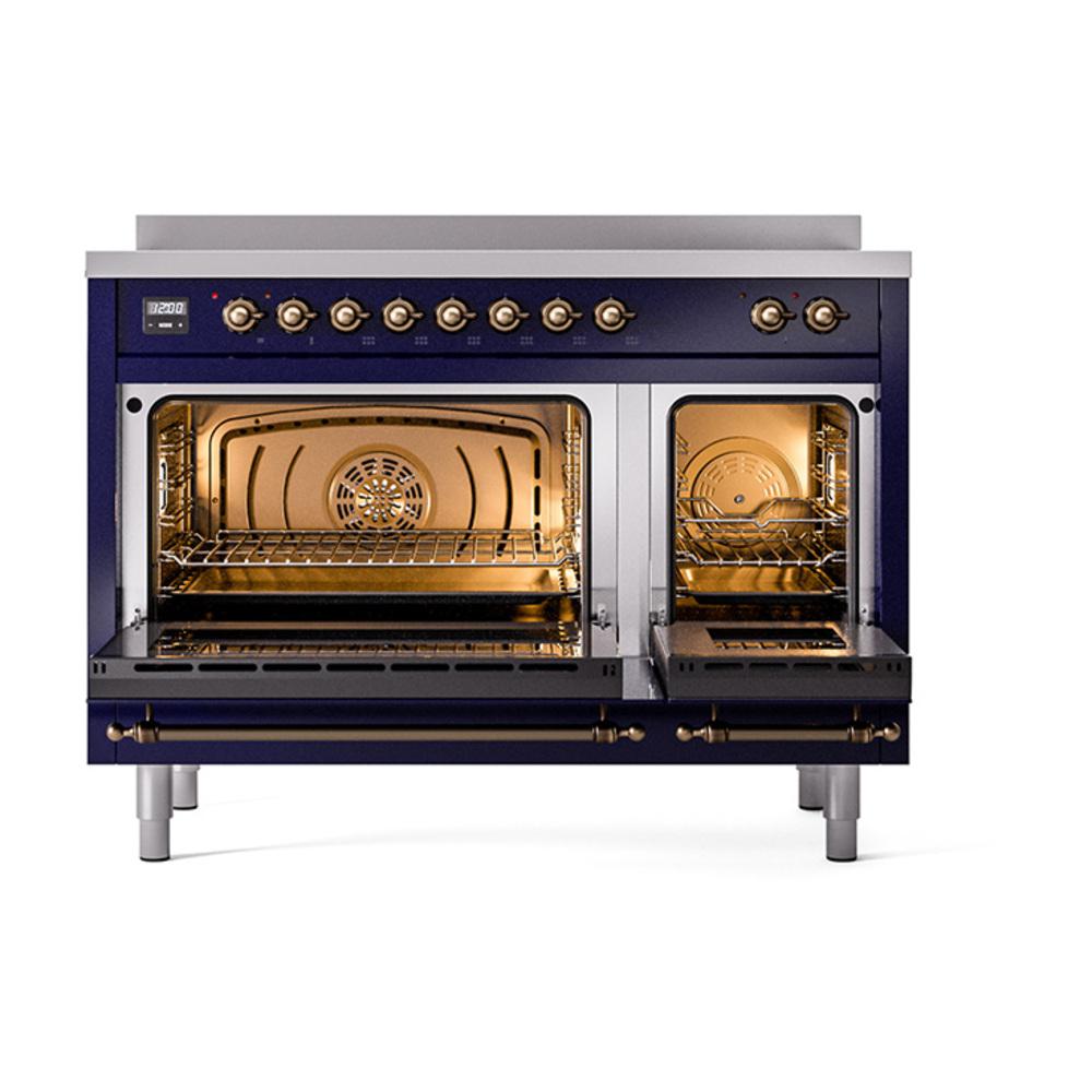 Ilve UNI486NMPMBB Ilve Uni486Nmpmbb Nostalgie Ii Noblesse 48" Induction Range (Triple Glass Door, Midnight Blue, Burnished)