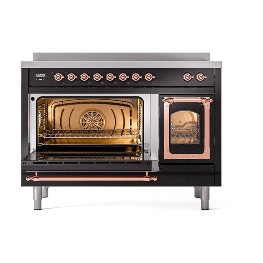 Ilve UNI486NMPBKP Ilve Uni486Nmpbkp Nostalgie Ii Noblesse 48" Induction Range (Triple Glass Door, Glossy Black, Copper)