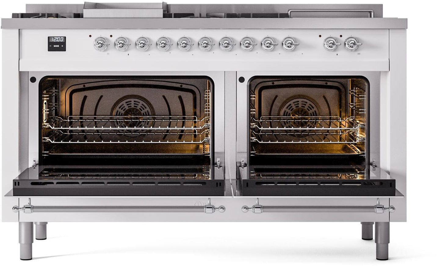 Ilve UP60FSNMPWHC Nostalgie Ii 60 Inch Dual Fuel Natural Gas Freestanding Range In White With Chrome Trim