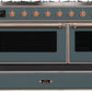 Ilve UM12FDNS3BGP Majestic Ii 48 Inch Dual Fuel Natural Gas Freestanding Range In Blue Grey With Copper Trim