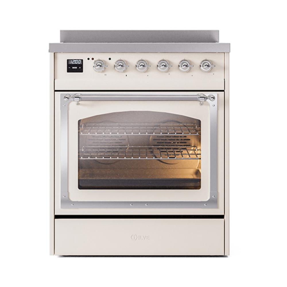 Ilve UNI304NMPAWC Ilve Uni304Nmpawc Nostalgie Ii Noblesse 30" Induction Range (Triple Glass Door, Antique White, Chrome)