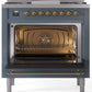 Ilve UP36FNMPBGGLP Nostalgie Ii 36 Inch Dual Fuel Liquid Propane Freestanding Range In Blue Grey With Brass Trim