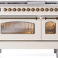 Ilve UP48FNMPAWBLP Nostalgie Ii 48 Inch Dual Fuel Liquid Propane Freestanding Range In Antique White With Bronze Trim