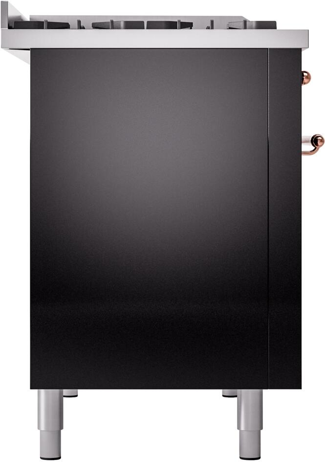 Ilve UP48FNMPBKPLP Nostalgie Ii 48 Inch Dual Fuel Liquid Propane Freestanding Range In Glossy Black With Copper Trim