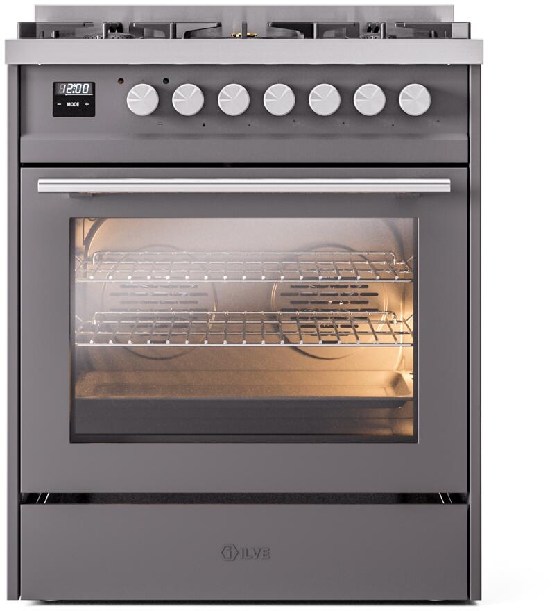 Ilve UP30WMPMG Professional Plus Ii 30 Inch Dual Fuel Natural Gas Freestanding Range In Matte Graphite With Trim