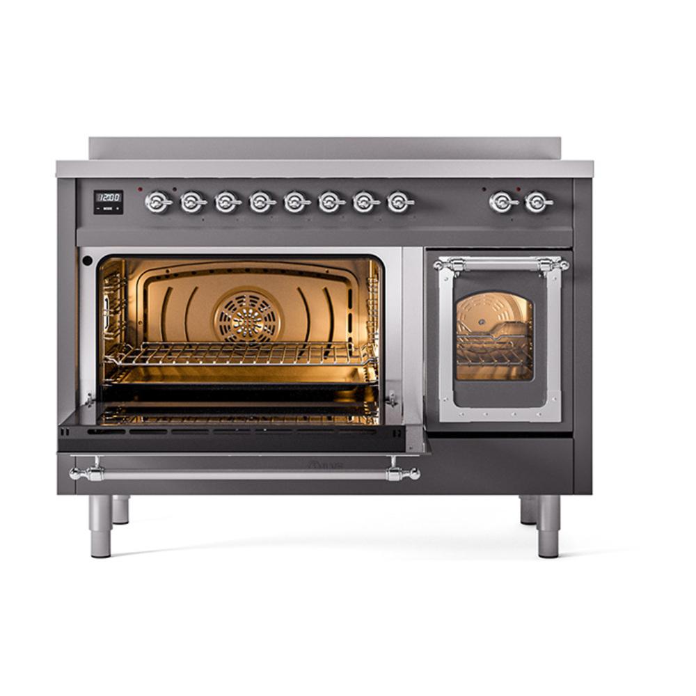 Ilve UNI486NMPMGC Ilve Uni486Nmpmgc Nostalgie Ii Noblesse 48" Induction Range (Triple Glass Door, Graphite Matte, Chrome)